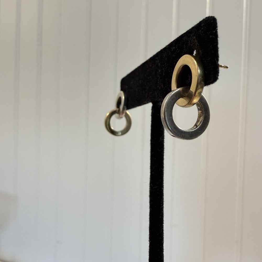 Tiffany & Co Sterling Silver 18k Yellow Gold Interlocking Circle Dangle Earrings - Picture 5 of 9